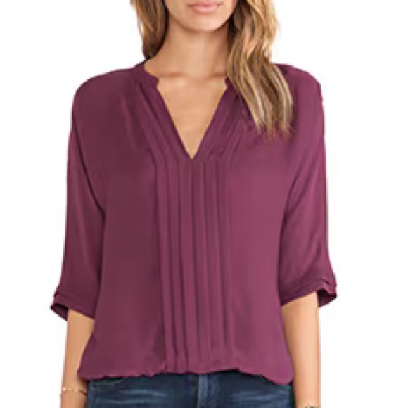 Joie Marru Matte Silk Pleated Blouse - Shiraz color Sz Xs - Picture 2 of 3